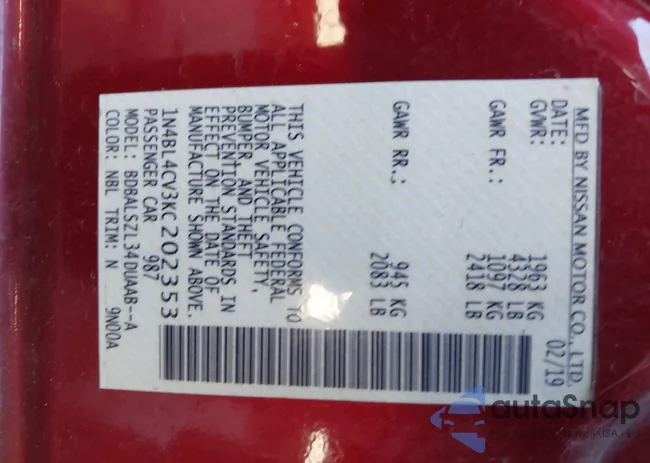 1N4BL4CV3KC202353: 43701494