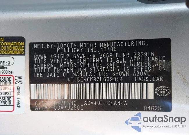 4T1BE46K87U609054: 43700980