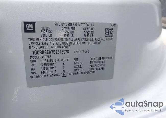 1GCRKSEA7BZ313978: 43700982