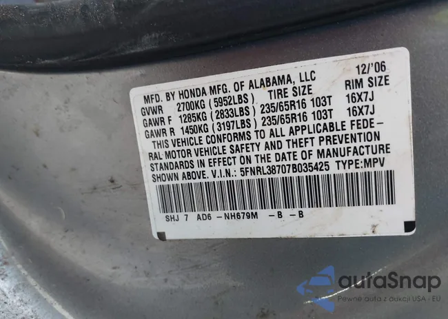 5FNRL38707B035425: 43702351