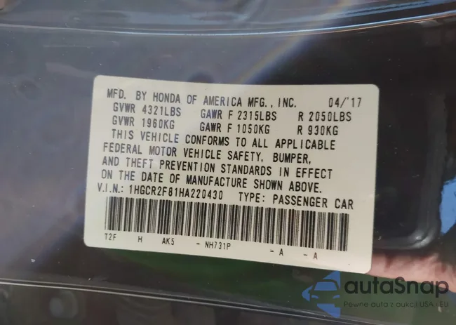 1HGCR2F81HA220430: 43702523