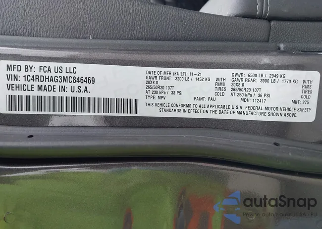 1C4RDHAG3MC846469: 43702535