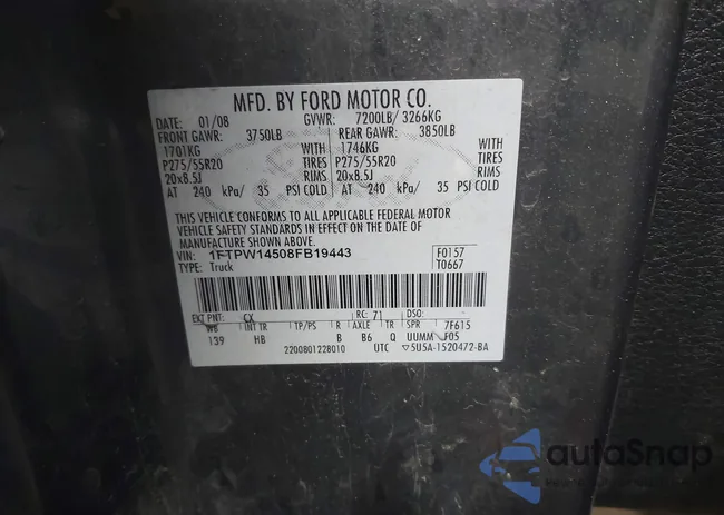 1FTPW14508FB19443: 43701689