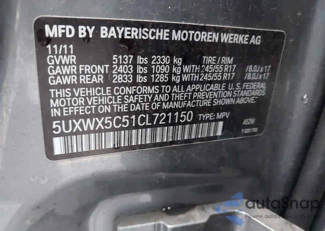 5UXWX5C51CL721150: 43703137