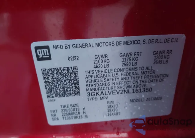 3GKALVEV2NL161350: 43703211