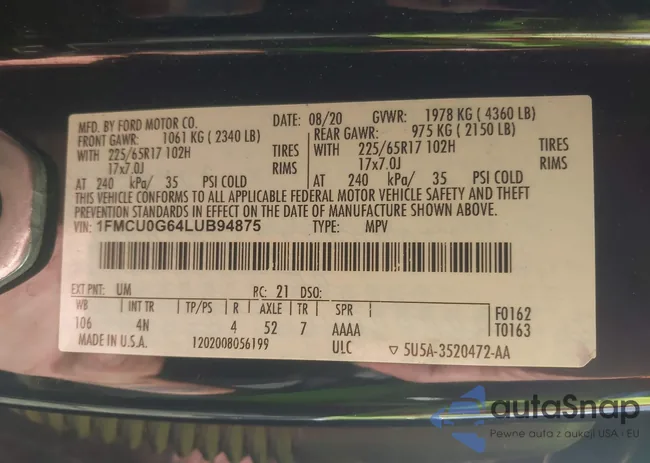 1FMCU0G64LUB94875: 43703370