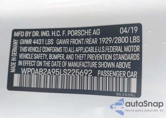 WP0AB2A95LS225692: 43703036