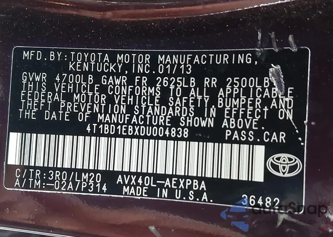 4T1BD1EBXDU004838: 43704343