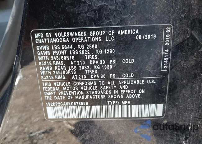 1V2DP2CA9KC573556: 43703848