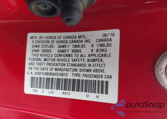 2HGFC4B09GH316610: 43703900