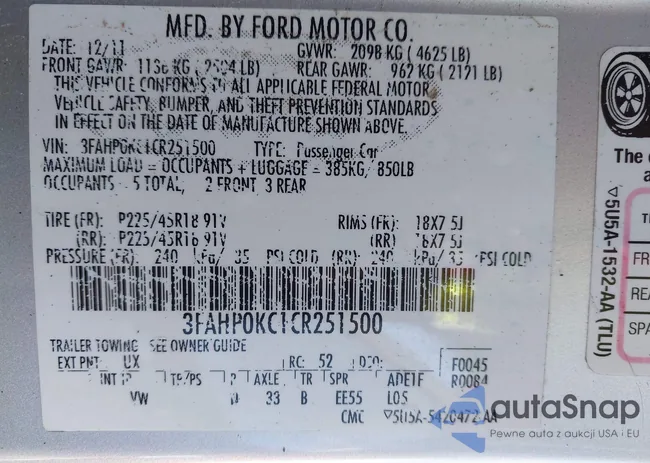 3FAHP0KC1CR251500: 43705085