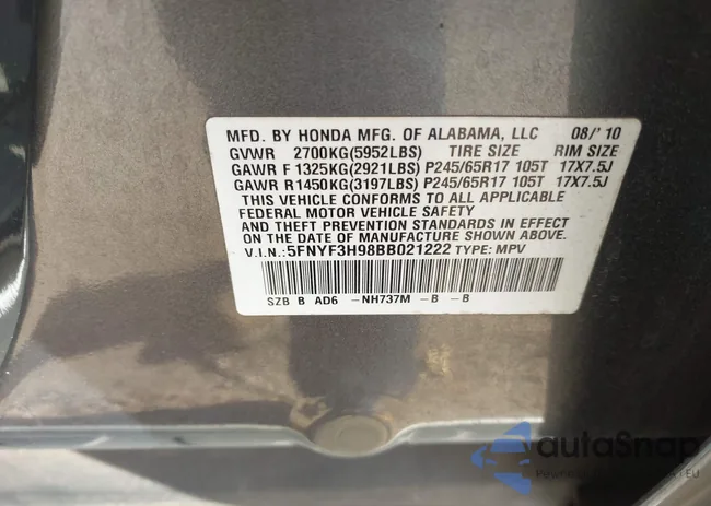 5FNYF3H98BB021222: 43705169