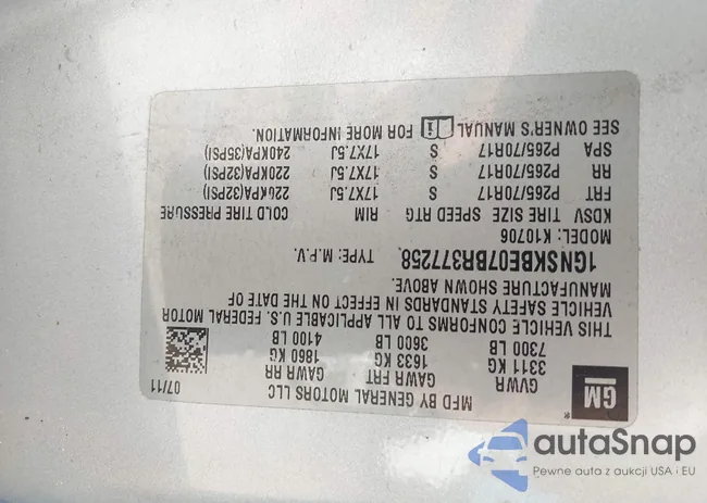 1GNSKBE07BR377258: 43705180