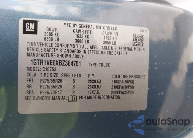 1GTR1VE0XBZ384751: 43705307