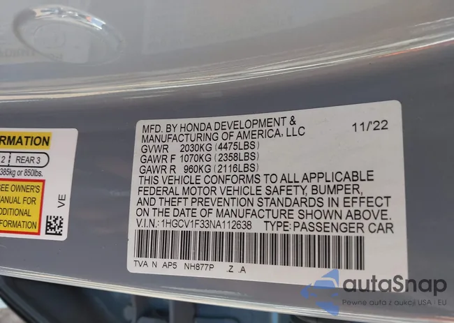 1HGCV1F33NA112638: 43705460