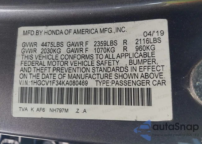 1HGCV1F34KA080469: 43705503