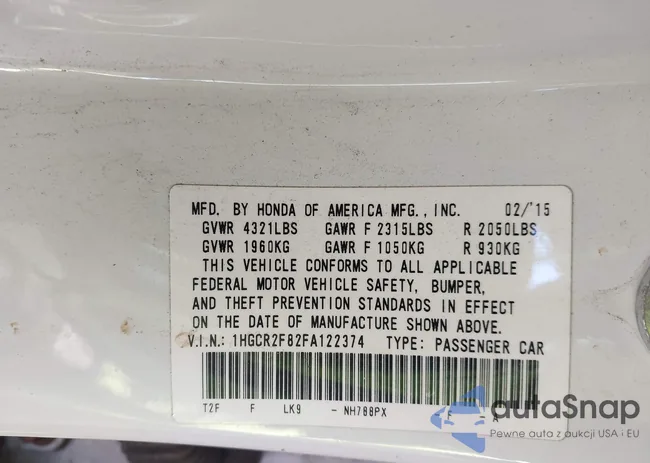 1HGCR2F82FA122374: 43705554