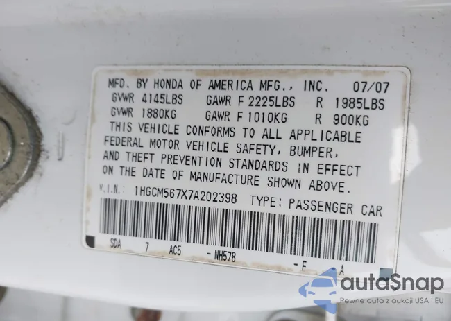 1HGCM567X7A202398: 43705076