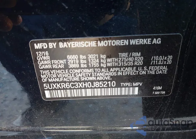 5UXKR6C3XH0J85210: 43706095