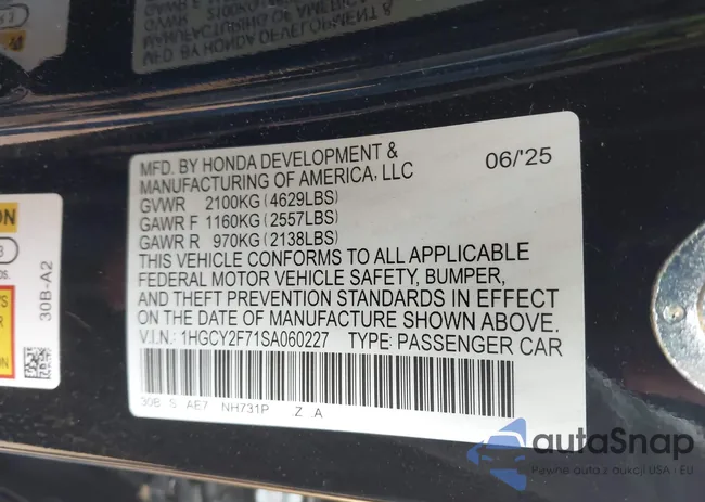 1HGCY2F71SA060227: 43706179