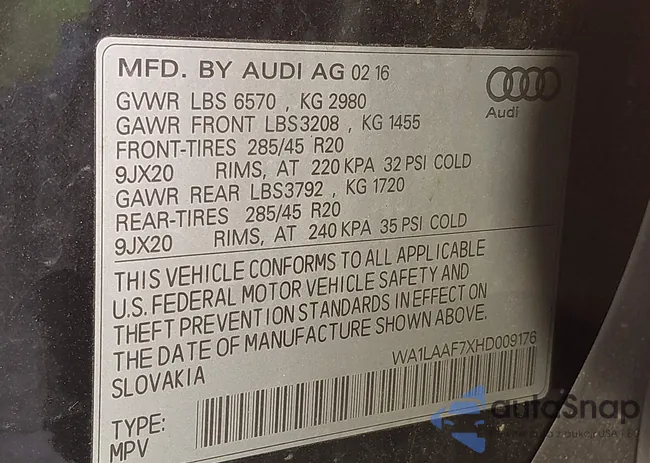 WA1LAAF7XHD009176: 43706232