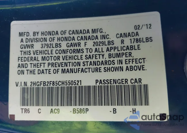 2HGFB2F85CH550521: 43706633