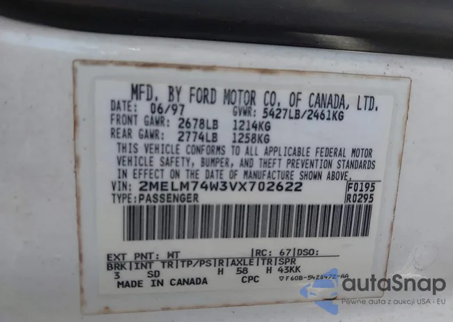 2MELM74W3VX702622: 43705665