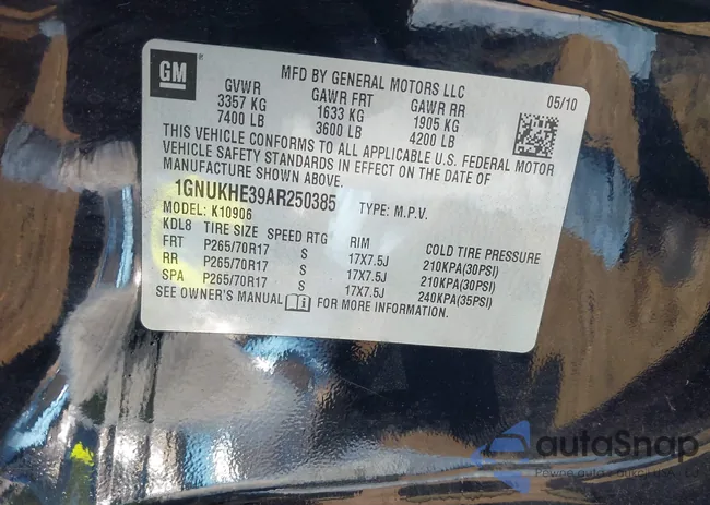 1GNUKHE39AR250385: 43705778