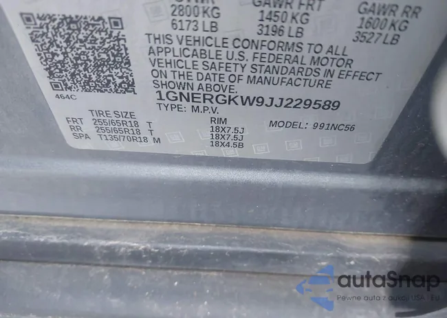 1GNERGKW9JJ229589: 43705827