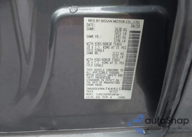 1N6AD0EV9KN764915: 43705883