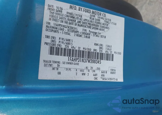 1FAHP31N37W200345: 43705945