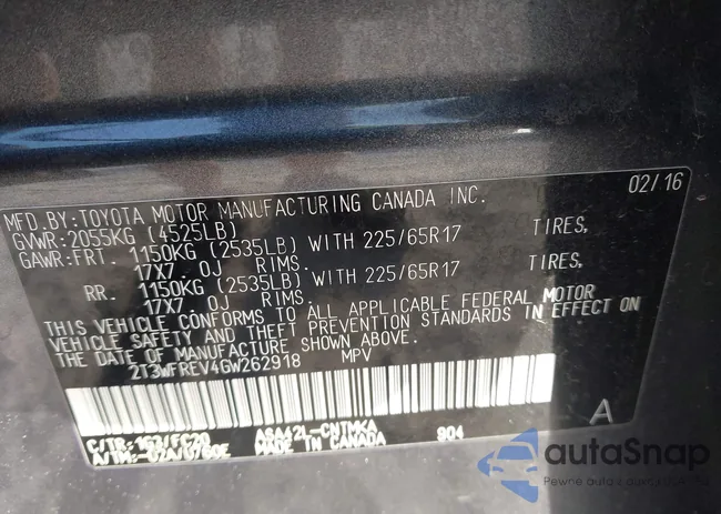 2T3WFREV4GW262918: 43705998