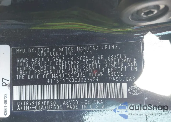 4T1BF1FK0CU023454: 43707072