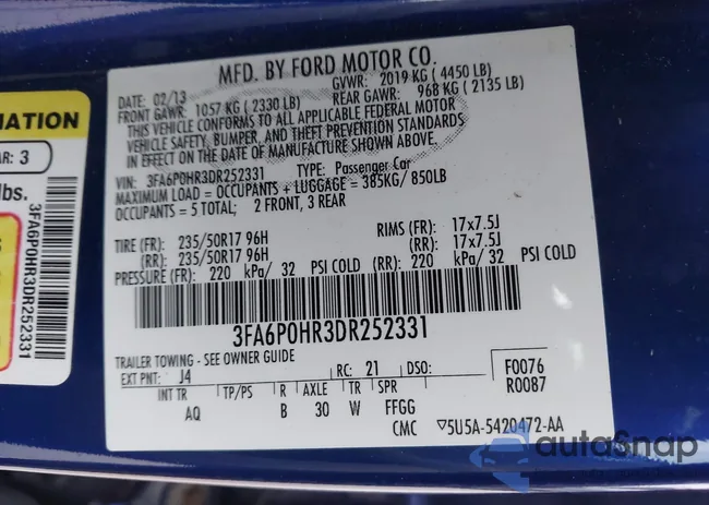 3FA6P0HR3DR252331: 43707073