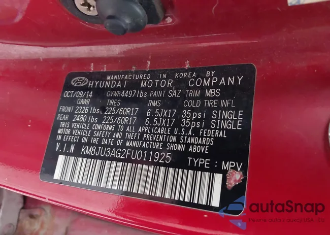 KM8JU3AG2FU011925: 43707093