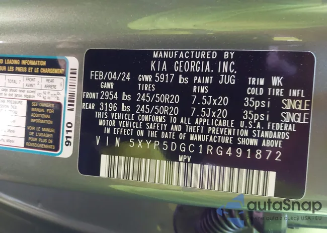 5XYP5DGC1RG491872: 43707102