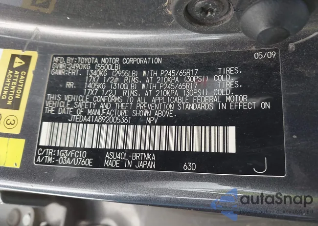 JTEDA41A892005361: 43707300