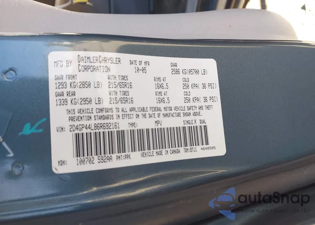 2D4GP44L86R692161: 43707314