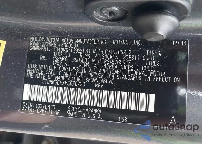 5TDBK3EHXBS070723: 43707325