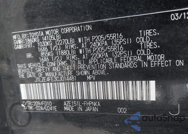 JTLZE4FE3CJ014481: 43707336