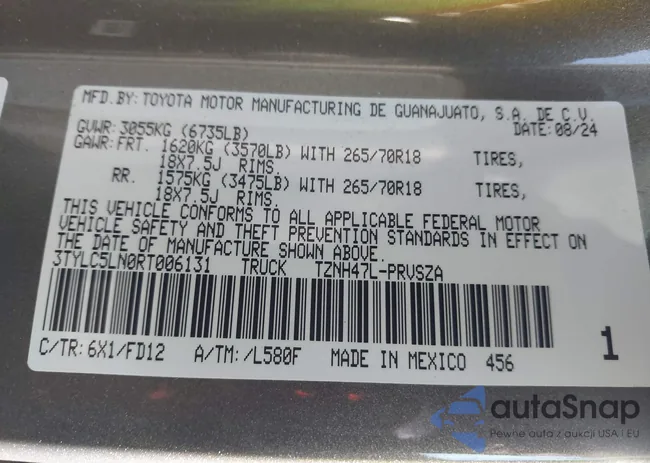 3TYLC5LN0RT006131: 43707345