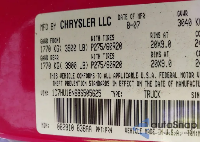 1D7HU18N68S505625: 43707449