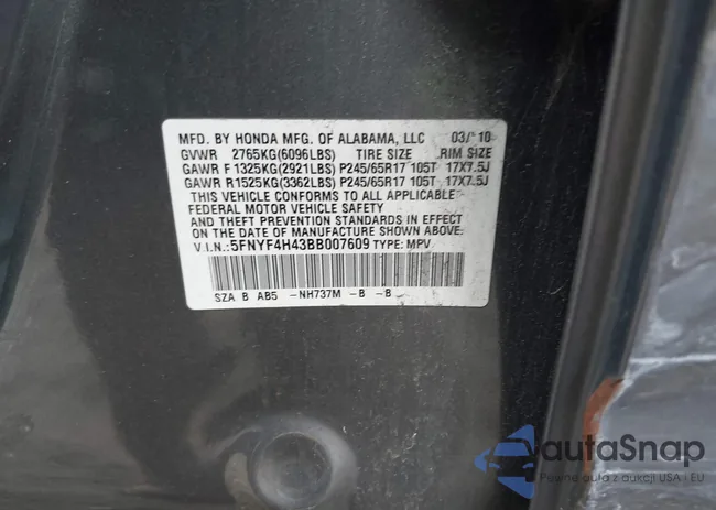 5FNYF4H43BB007609: 43707500