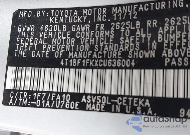 4T1BF1FKXCU636004: 43707502