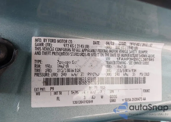 1FAHP3H2XCL397585: 43708071