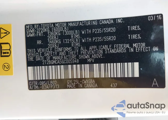 2T2BGMCA5GC005948: 43708172