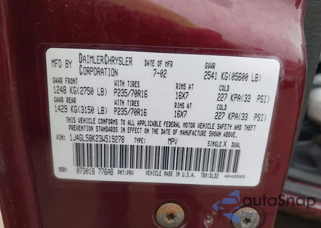 1J4GL58K23W519278: 43708199