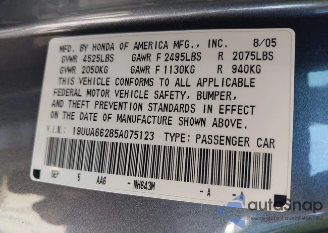 19UUA66285A075123: 43708223