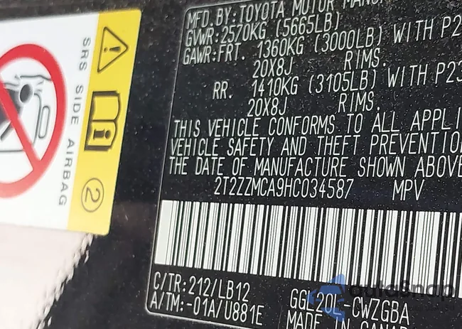 2T2ZZMCA9HC034587: 43708281