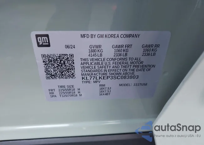 KL77LKEP3SC083803: 43708405